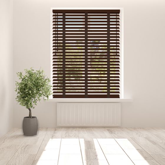 Chestnut Faux Wood Blind with Tapes 